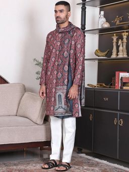 MANQ - Mens Multi-Color Ethnic Motif Printed Kurta and Dupatta