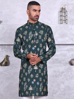 MANQ - Green Mens Ethnic Motif Printed Elegant Kurta