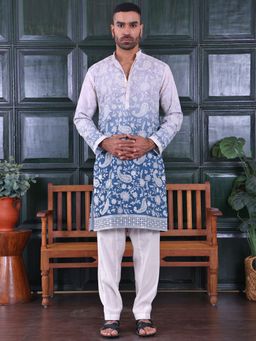MANQ - Blue Men Ethnic Motif Sequinned Embroidered Ombre Kurta With Salwar