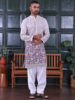 MANQ - Mauve Men Ethnic Motif Sequinned Embroidered Ombre Kurta With Salwar