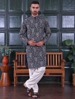 MANQ - Blue Men Ethnic Motif Sequinned Embroidered Kurta With Salwar