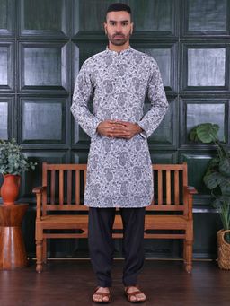 MANQ - Men White Ethnic Sequinned Embroidered Kurta With Salwar