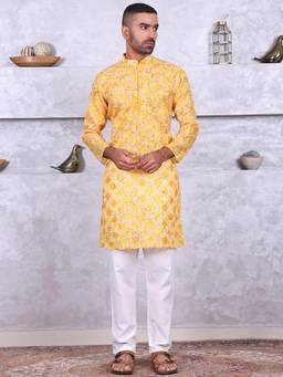MANQ - Yellow Ethnic Motif Printed Kurta With Pant