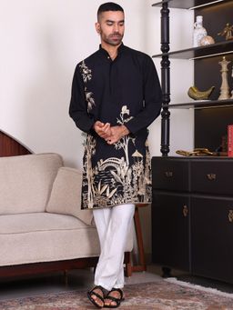 MANQ - Black Men Ethnic Embroidered Kurta With Trousers