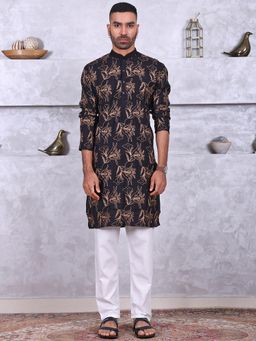 MANQ - Black Men Ethnic Motif Embroidered Kurta With Pant