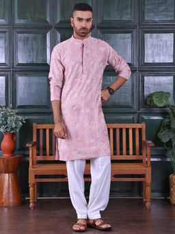 MANQ - Pink Men Ethnic Motif Sequinned Embroidered Kurta With Salwar