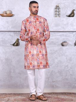 MANQ - Multi-Color Mens Ethnic Motif Printed Kurta With Pant