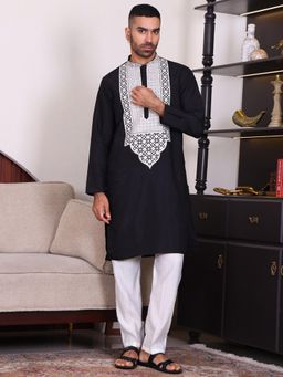 MANQ - Black Men Ethnic Sequinned Embroidered Kurta With Trouser