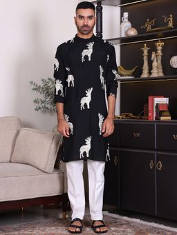 MANQ - Black Ethnic Motif Sequinned Embroidered Kurta With Trousers