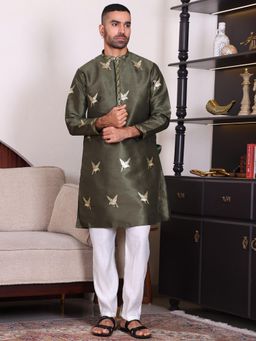 MANQ - Green Men Ethnic Motif Embroidered Kurta With Trousers