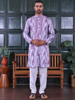 MANQ - Mauve Men Ethnic Motif Sequinned Embroidered Ombre Print Kurta With Salwar