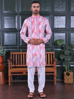 MANQ - Pink Men Ethnic Motif Sequinned Embroidered Ombre Print Kurta With Salwar