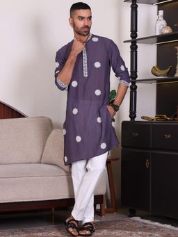 MANQ - Blue Men Ethnic Motif Sequinned Embroidered Kurta With Trousers