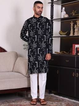 MANQ - Black Men Ethnic Motif Embroidered Kurta With Trousers
