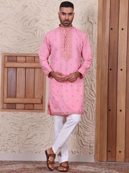 MANQ - Pink Men Ethnic Motif Kurta With Trousers