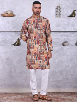 MANQ - Beige Men Ethnic Motif Printed Kurta With Pant