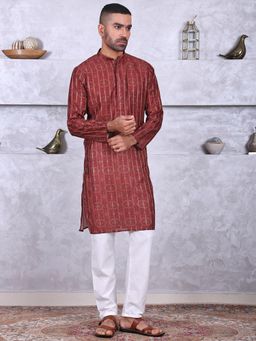 MANQ - Maroon Men Ethnic Motif Printed Kurta With Pant