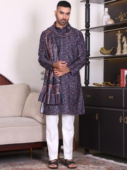 MANQ - Multi-Color Men Ethnic Printed Kurta With Trouser and Dupatta