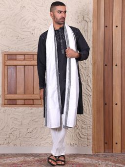 MANQ - Black Men Ethnic Motif Sequinned Embroidered Kurta With Trouser and Dupatta