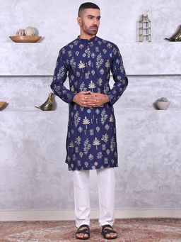 MANQ - Blue Men Ethnic Motif Printed Kurta With Pant