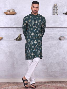 MANQ - Green Men Ethnic Motif Printed Kurta With Pant