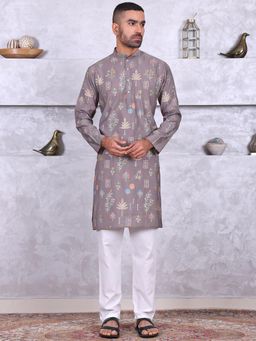 MANQ - Grey Men Ethnic Motif Printed Kurta With Pant