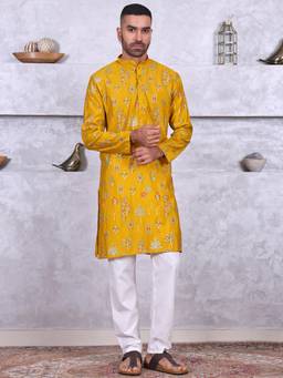 MANQ - Yellow Men Ethnic Motif Printed Kurta With Pant