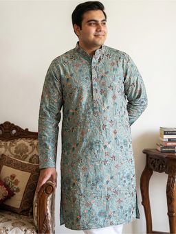 Jompers - Blue Embroidered Mens Kurta