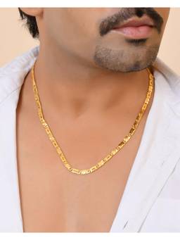VOJ - Men Gold Plated Wave Design Biscuit Chain