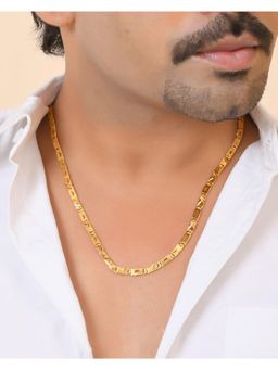 VOJ - Men Gold Plated Crown Design Biscuit Chain