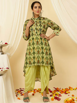 Jaipur Kurti - Self Design Sequined Kurta with Dhoti (Set of 2)