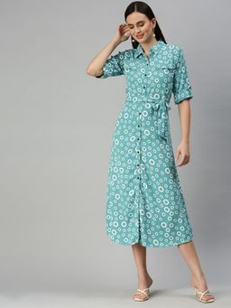SHOWOFF - Women Geometric Sea Green Shirt Dress