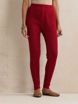 trueBrowns - Maroon Solid Woolen Leggings