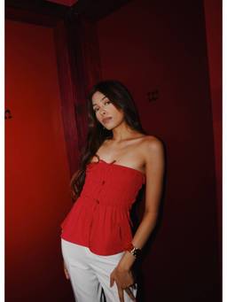 NEF'S Finds - Red Darla Peplum Crop Top