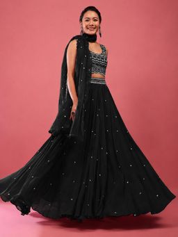 NEEL ART - Black Embroidered Unstiched Lehenga with Choli and Dupatta