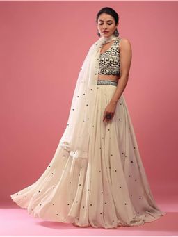 NEEL ART - Off White Embroidered Unstiched Lehenga with Choli and Dupatta