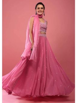 NEEL ART - Pink Embroidered Unstiched Lehenga with Choli and Dupatta