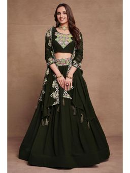 NEEL ART - Green Embroidered Unstiched Lehenga with Choli and Dupatta