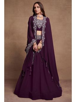 NEEL ART - Purple Embroidered Unstiched Lehenga with Choli and Dupatta