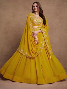 NEEL ART - Yellow Embroidered Unstiched Lehenga with Choli and Dupatta