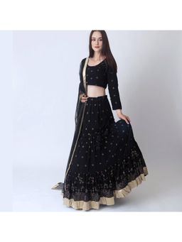 NEEL ART - Black Embroidered Unstiched Lehenga with Choli and Dupatta