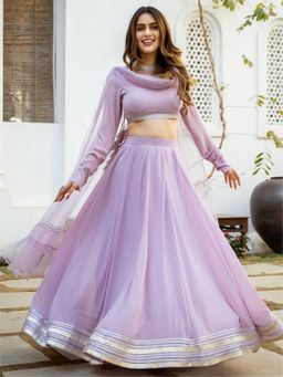NEEL ART - Lavender Georgette fabric Unstiched Lehenga with Choli and Dupatta