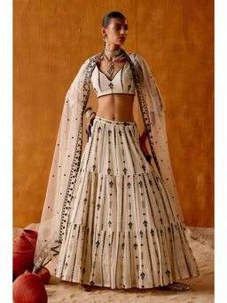 NEEL ART - Off White Embroidered Georgette Unstiched Lehenga with Choli and Dupatta