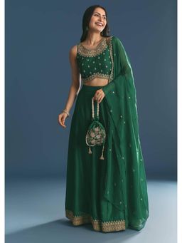 NEEL ART - Green Embroidered Unstiched Lehenga with Choli and Dupatta
