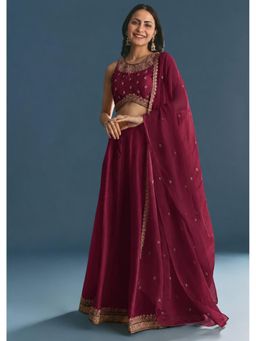 NEEL ART - Maroon Embroidered Unstiched Lehenga with Choli and Dupatta