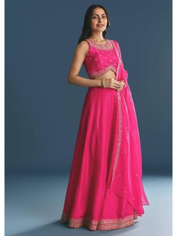 NEEL ART - Pink Embroidered Unstiched Lehenga with Choli and Dupatta