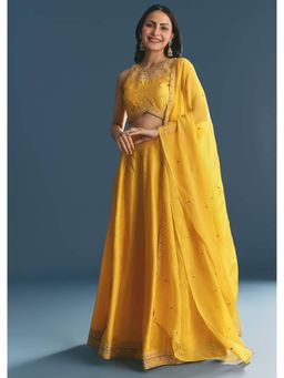 NEEL ART - Yellow Embroidered Unstiched Lehenga with Choli and Dupatta