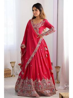 NEEL ART - Pink Embroidered Silk Blend Unstiched Lehenga with Choli and Dupatta