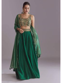 NEEL ART - Green embroidered cotton blend Unstiched Lehenga with Choli and Dupatta