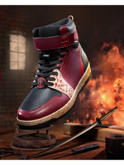 Bewakoof - Men's Maroon & Black Deadpool Color Block High Top Sneakers